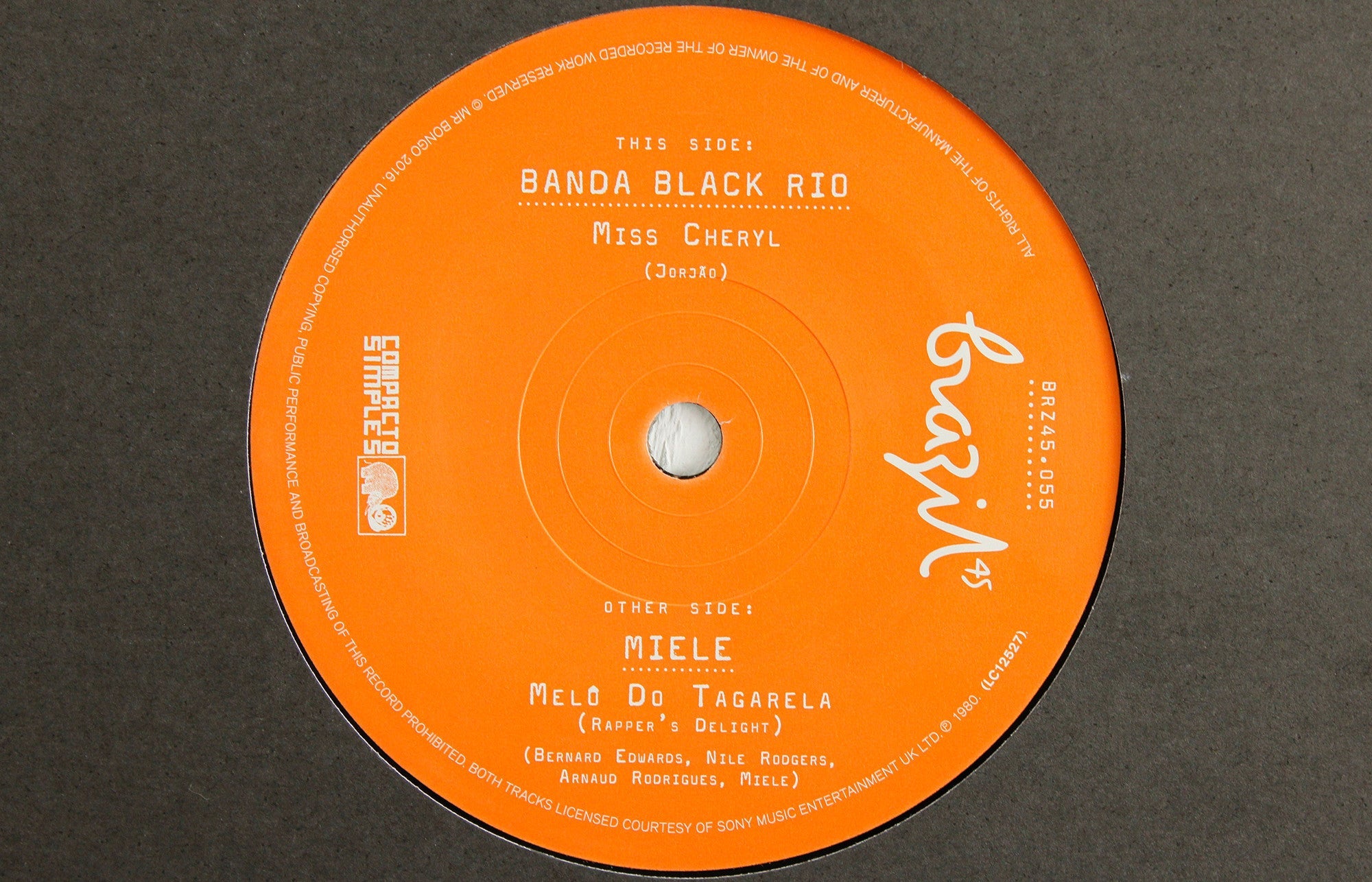 Banda Black Rio – Miss Cheryl / Miele – Melô Do Tagarela (Rapper's Delight) (Instrumental) – 7" Vinyl