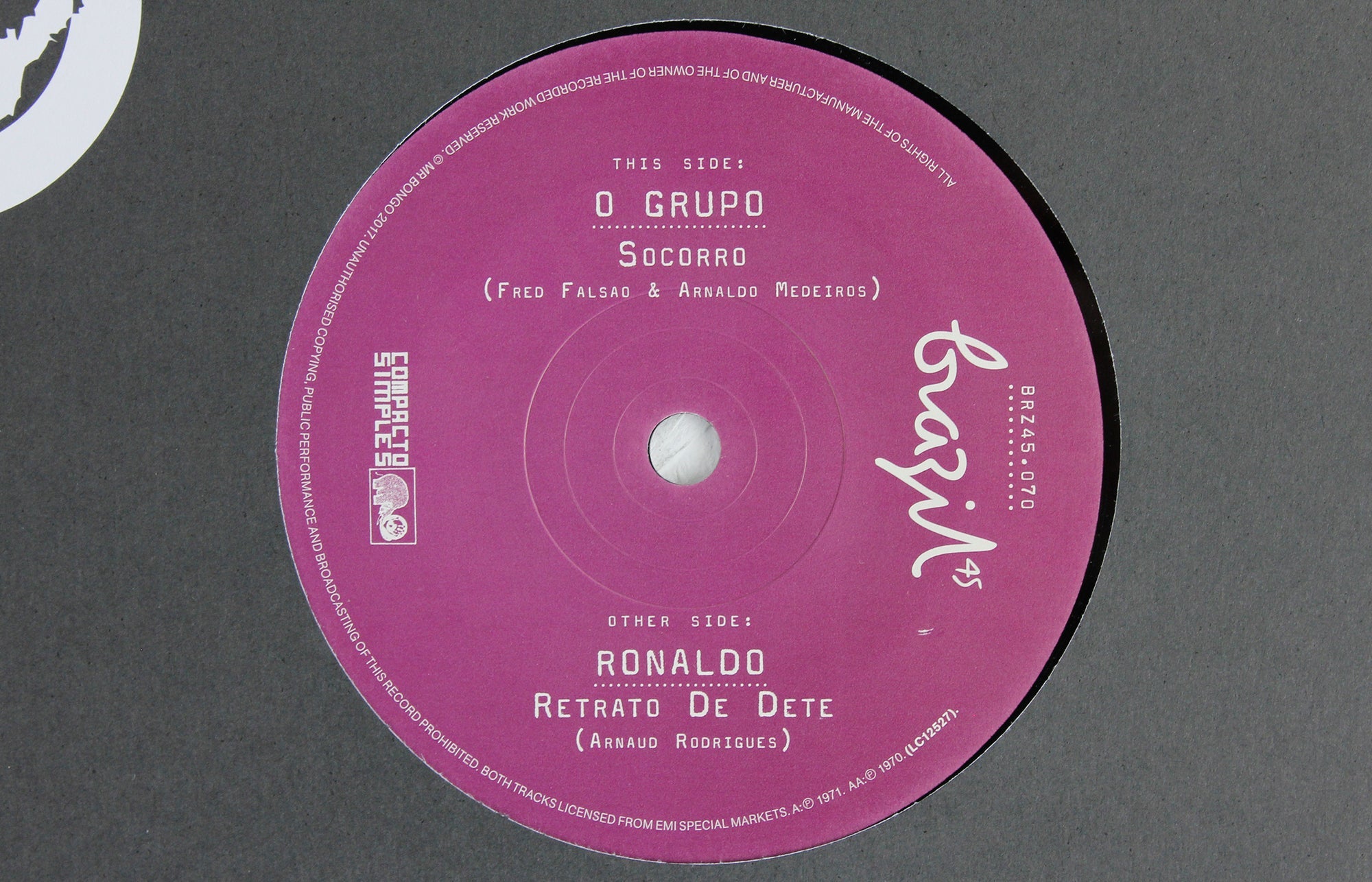 O Grupo – Socorro / Ronaldo – Retrato De Dete – 7" Vinyl