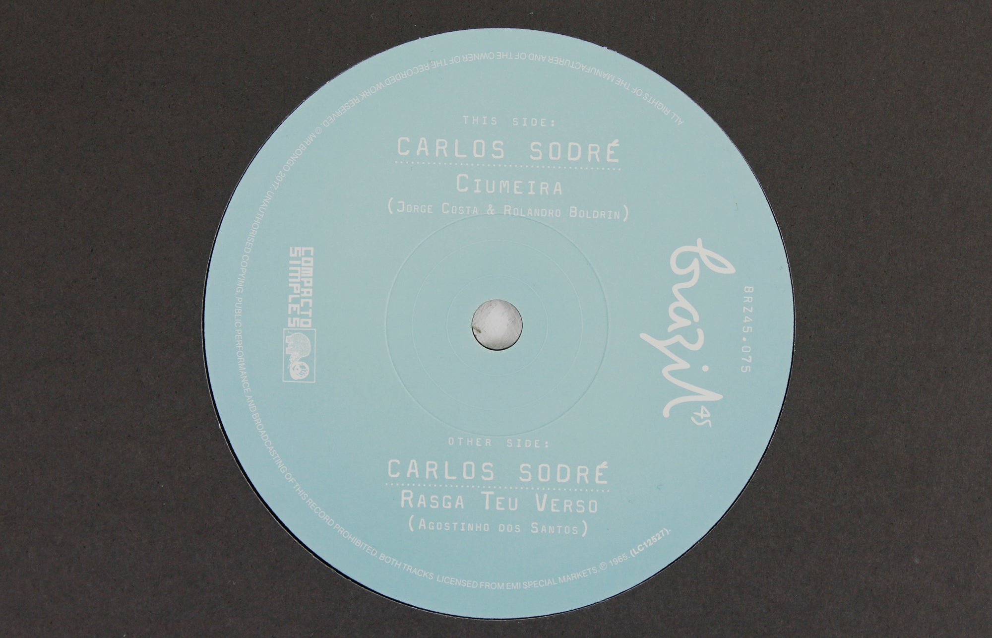 Carlos Sodré – Ciumeira / Rasga Teu Verso – Vinyl 7"