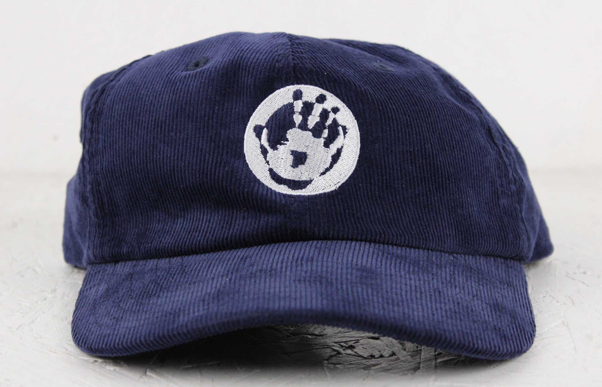 Mr Bongo Corduroy Cap – Hand Logo (Navy Blue & White)