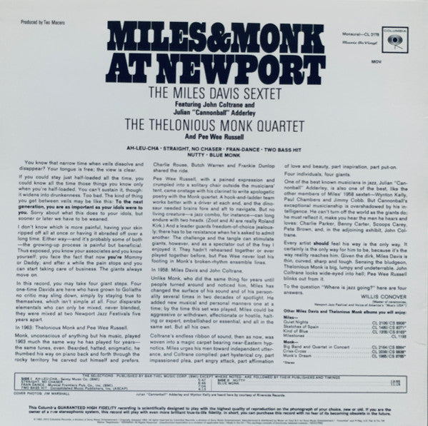 Miles Davis — Miles & Monk At Newport (Mono)