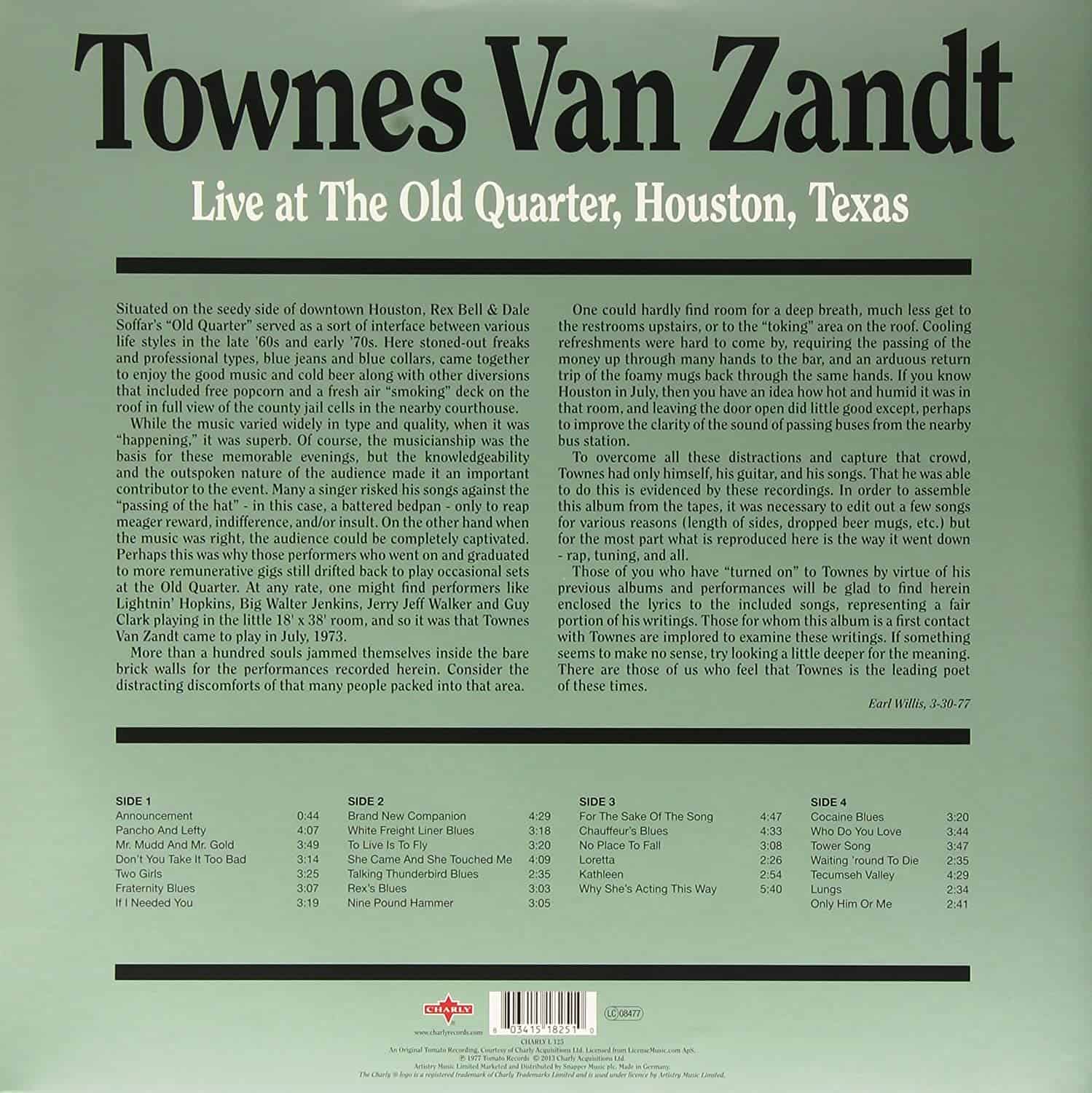 Townes Van Zandt — Live At the Old Quarter (2-LP)