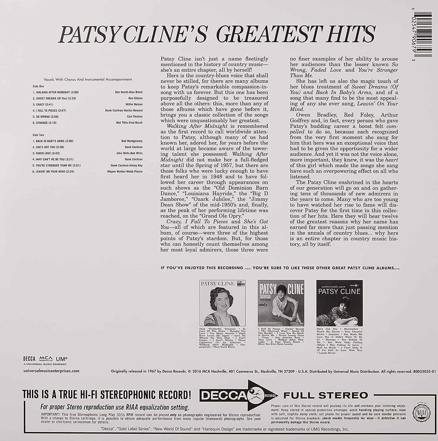 Patsy Cline — Greatest Hits (Pink)